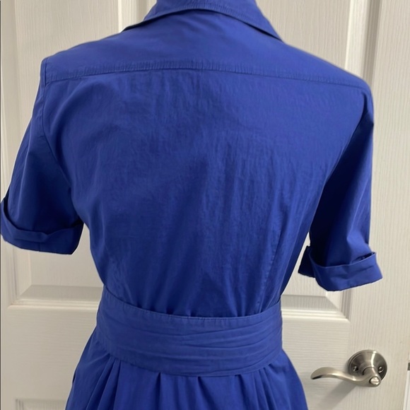 Jacob Blue Buttoned Midi Shirt Dress with Notched Collar & A-Line Skirt - Picture 9 of 14